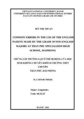 Luận văn thạc sĩ common errors in the use of the english passive made by the grade 10 non english majors at tran phu specialised high school hai phong