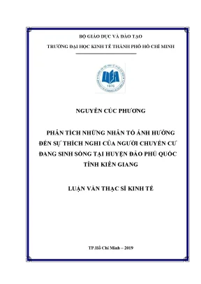 Luận văn thạc sĩ phân tích những nhân tố ảnh hưởng đến sự thích nghi của người chuyển cư đang sinh sống tại huyện đảo phú quốc tỉnh kiên giang