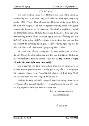 Luận văn tốt nghiệp bảo hiểm hỏa hoạn và các rủi ro đặc biệt tại trụ sở chính công ty cổ phần bảo hiểm ngân hàng nông nghiệp