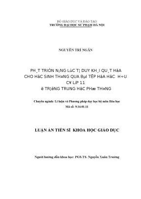Luận án tiến sĩ phát triển năng lực tư duy khái quát hóa cho học sinh thông qua bài tập hóa học hữu cơ lớp 11 ở trường thpt
