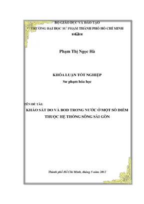 Luận văn thạc sĩ khảo sát hàm lượng do và bod trong nước ở một số điểm thuộc hệ thống sông sài gòn
