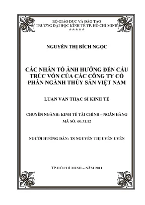 Luận văn thạc sĩ các nhân tố ảnh hưởng đến cấu trúc vốn của các công ty cổ phần ngành thủy sản việt nam