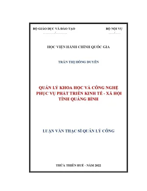 Luận văn thạc sĩ quản lý khoa học và công nghệ phục vụ phát triển kinh tế xã hội tỉnh quảng bình
