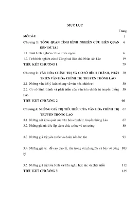 Luận án những giá trị văn hóa chính trị truyền thống lào và ý nghĩa đối với công cuộc đổi mới ở cộng hoà dân chủ nhân dân lào hiện nay