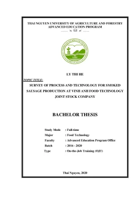 Luận văn tốt nghiệp survey of process and technology for smoked sausage production at vinh anh food technology joint stock company