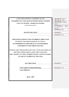 Luận văn thạc sĩ employing kahoot game to improve first year students english grammar accuracy an experimental research at an engineering university in the north vietnam
