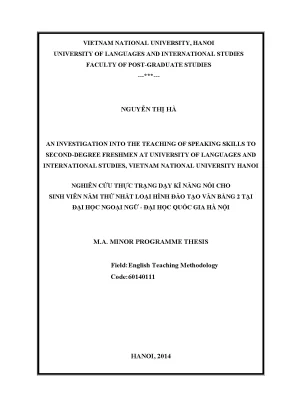 Luận văn thạc sĩ an investigation into the teaching of speaking skills to second degree freshmen at niversity of languages and international studies vietnam national university hanoi