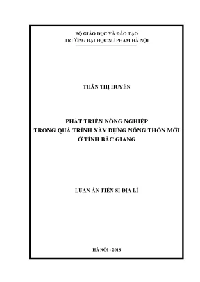 Luận án phát triển nông nghiệp trong quá trình xây dựng nông thôn mới ở tỉnh bắc giang