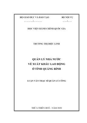 Luận văn thạc sĩ quản lý nhà nước về xuất khẩu lao động ở tỉnh quảng bình