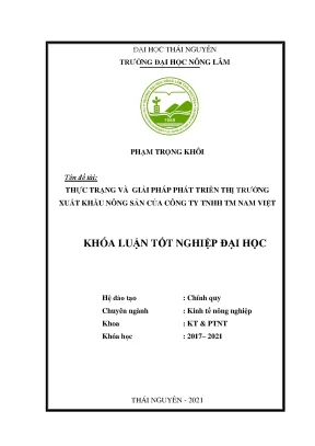 Luận văn tốt nghiệp thực trạng và giải pháp xuất khẩu nông sản của công ty trách nhiệm hữu hạn tm nam việt