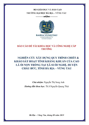 Luận văn tốt nghiệp nghiên cứu xây dựng quy trình chiết khảo sát hoạt tính kháng khuẩn của cao lá ổi non trồng tại xã suối nghệ huyện châu đức tỉnh bà rịa vũng tàu