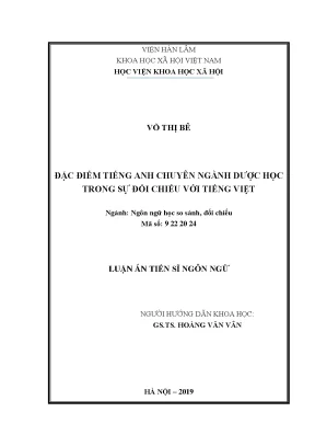 Luận án tiến sĩ đặc điểm tiếng anh chuyên ngành dược học trong sự đối chiếu với tiếng việt