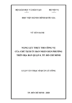 Luận văn thạc sĩ năng lực thực thi công vụ của chủ tịch ủy ban nhân dân phường trên địa bàn quận 8 thành phố hồ chí minh
