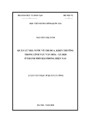 Luận văn thạc sĩ quản lý nhà nước về thi đua khen thưởng trong lĩnh vực văn hóa xã hội ở thành phố hải phòng hiện nay