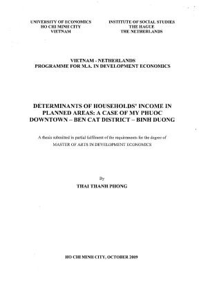 Luận văn thạc sĩ determinants of households in come in planned areas a case of my phuoc down toawn ben cat binh duong