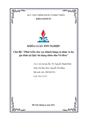Luận văn tốt nghiệp phát triển cho vay khách hàng cá nhân và hộ gia đình tại quỹ tín dụng nhân dân vũ hòa