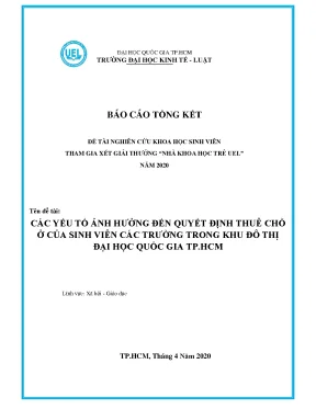 Luận án tiến sĩ các yếu tố ảnh hưởng đến quyết định thuê chỗ ở của sinh viên các trường trong khu đô thị đại học quốc gia tp hcm