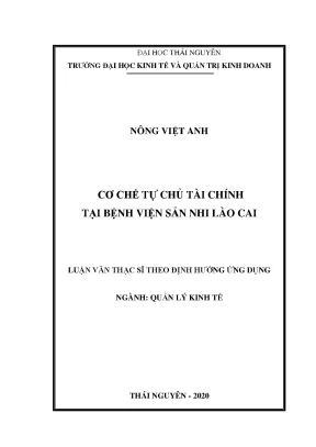 Luận văn thạc sĩ quản lý kinh tế cơ chế tự chủ tài chính tại bệnh viện sản nhi lào cai