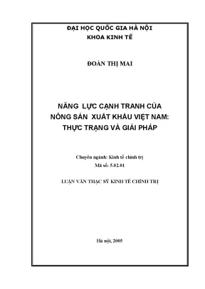 Luận văn thạc sĩ năng lực cạnh tranh của nông sản xuất khẩu việt nam thực trạng và giải pháp