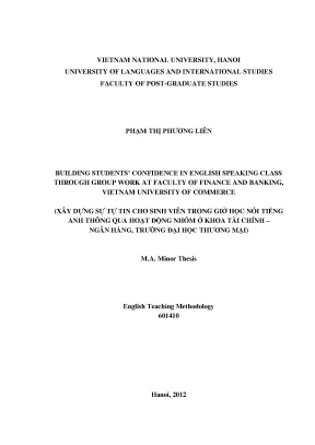 Luận văn thạc sĩ building students confidence in english speaking class through group work at faculty of finance and banking vietnam university of commerce
