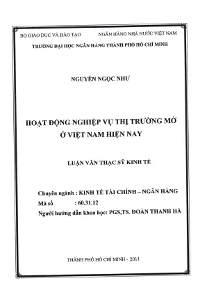 Luận văn thạc sĩ hoạt động nghiệp vụ thị trường mở ở việt nam hiện nay