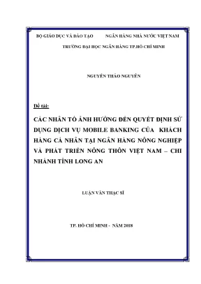 Luận văn thạc sĩ các nhân tố ảnh hưởng đến quyết định sự sử dụng dịch vụ mobile banking của khách hàng cá nhân tại ngân hàng nông nghiệp và phát triển nông thôn việt nam chi nhánh tỉnh long an