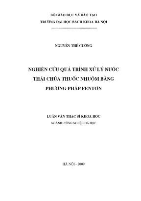 Luận văn thạc sĩ nghiên cứu quá trình xử lý nước thải chứa thuốc nhuộm bằng phương pháp fentơn