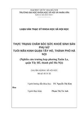 Luận văn thạc sĩ thực trạng chăm sóc sức khỏe sinh sản phụ nữ tuổi mãn kinh quận tây hồ thành phố hà nội