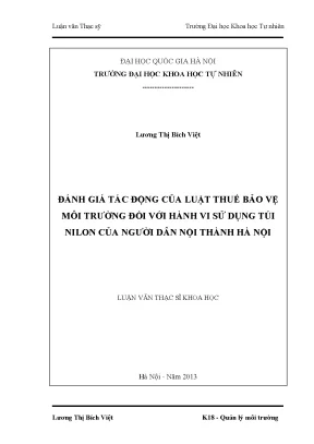 Luận văn thạc sĩ đánh giá tác động của luật thuế bảo vệ môi trường đối với hành vi sử dụng túi nilon của người dân nội thành hà nội