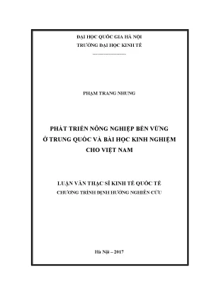 Luận văn thạc sĩ phát triển nông nghiệp bền vững ở trung quốc và bài học kinh nghiệm cho việt nam