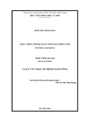 Luận văn thạc sĩ thực hiện chính sách tinh giản biên chế ở tỉnh cao bằng