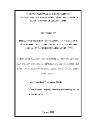 Luận văn thạc sĩ impacts of peer review training on freshmens peer feedback activity at faculty of english language teacher education ulis vnu
