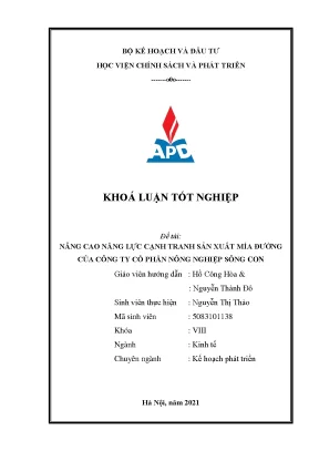 Luận văn tốt nghiệp nâng cao năng lực cạnh tranh sản xuất mía đường của công ty cổ phần nông nghiệp sông con