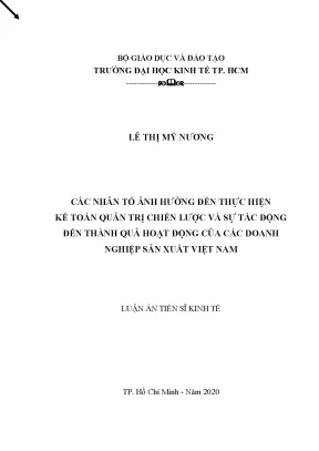 Luận án tiến sĩ các nhân tố ảnh hưởng đến thực hiện kế toán quản trị chiến lược và sự tác động đến thành quả hoạt động của các doanh nghiệp sản xuất việt nam