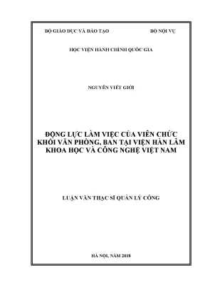 Luận văn thạc sĩ động lực làm việc của viên chức khối văn phòng ban tại viện hàn lâm khoa học và công nghệ việt nam