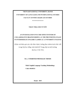 Luận văn thạc sĩ an investigation into the effectiveness of collaborative brainstorming at the pre writing stage in intermediate english classes at a university in hanoi