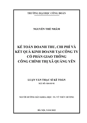 Luận văn thạc sĩ kế toán doanh thu chi phí và kết quả kinh doanh tại công ty cổ phần giao thông công chính thị xã quảng yên