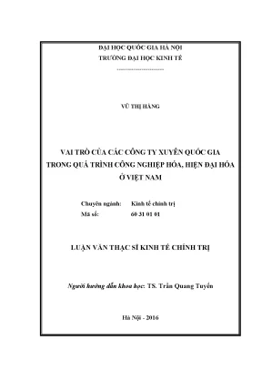 Luận văn thạc sĩ vai trò của các công ty xuyên quốc gia trong quá trình công nghiệp hóa hiện đại hóa ở việt nam