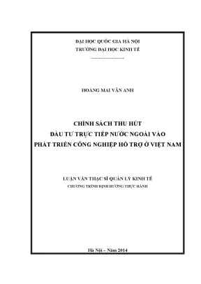 Luận văn thạc sĩ chính sách thu hút đầu tư trực tiếp nước ngoài vào phát triển công nghiệp phụ trợ ở việt nam
