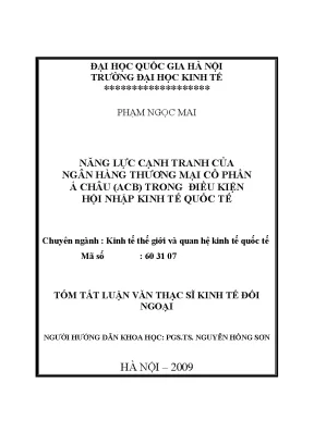 Luận văn thạc sĩ năng lực cạnh tranh của ngân hàng thương mại cổ phần á châu acb trong điều kiện hội nhập kinh tế quốc tế