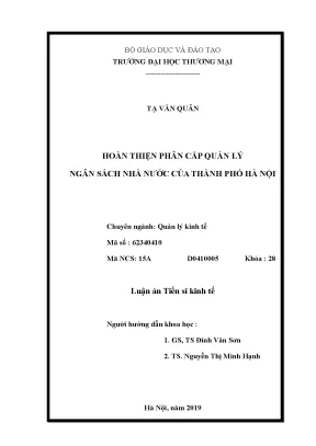 Luận án tiến sĩ hoàn thiện phân cấp quản lý nsnn của thành phố hà nội