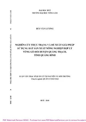 Luận văn thạc sĩ nghiên cứu thực trạng và đề xuất giải pháp sử dụng đất sản xuất nông nghiệp hợp lý vùng gò đồi huyện quảng trạch tỉnh quảng bình