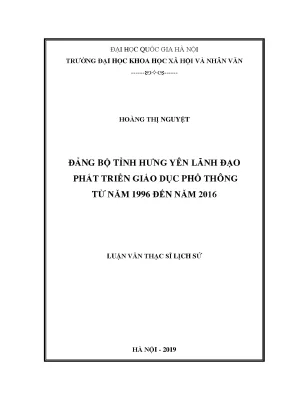 Luận văn thạc sĩ đảng bộ tỉnh hưng yên lãnh đạo phát triển giáo dục phổ thông từ năm 1996 đến năm 2016