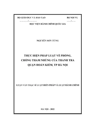 Luận văn thạc sĩ thực hiện pháp luật về phòng chống tham nhũng của thanh tra quận hoàn kiếm thành phố hà nội