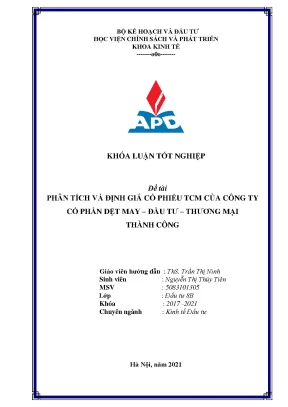 Luận văn tốt nghiệp phân tích và định giá cổ phiếu tcm của công ty cổ phần dệt may đầu tư thương mại thành công