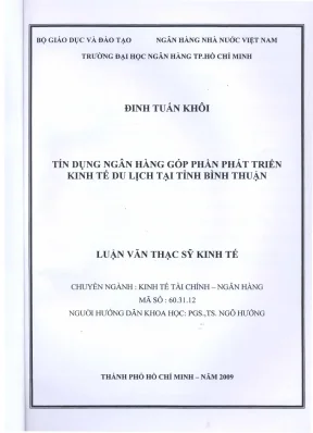 Luận văn thạc sĩ tín dụng ngân hàng góp phần phát triển kinh tế du lịch tại tỉnh bình thuận
