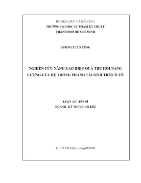 Luận án tiến sĩ nghiên cứu nâng cao hiệu quả thu hồi năng lượng của hệ thống phanh tái sinh trên ô tô
