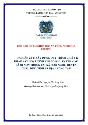 Luận văn thạc sĩ nghiên cứu xây dựng quy trình chiết khảo sát hoạt tính kháng khuẩn của cao lá ổi non trồng tại xã suối nghệ huyện châu đức tỉnh bà rịa vũng tàu