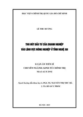 Luận án tiến sĩ thu hút đầu tư của doanh nghiệp vào lĩnh vực nông nghiệp ở tỉnh nghệ an