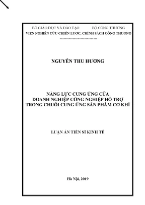 Luận án tiến sĩ năng lực cung ứng của doanh nghiệp ngành công nghiệp hỗ trợ việt nam trong chuỗi cung ứng sản phẩm cơ khí